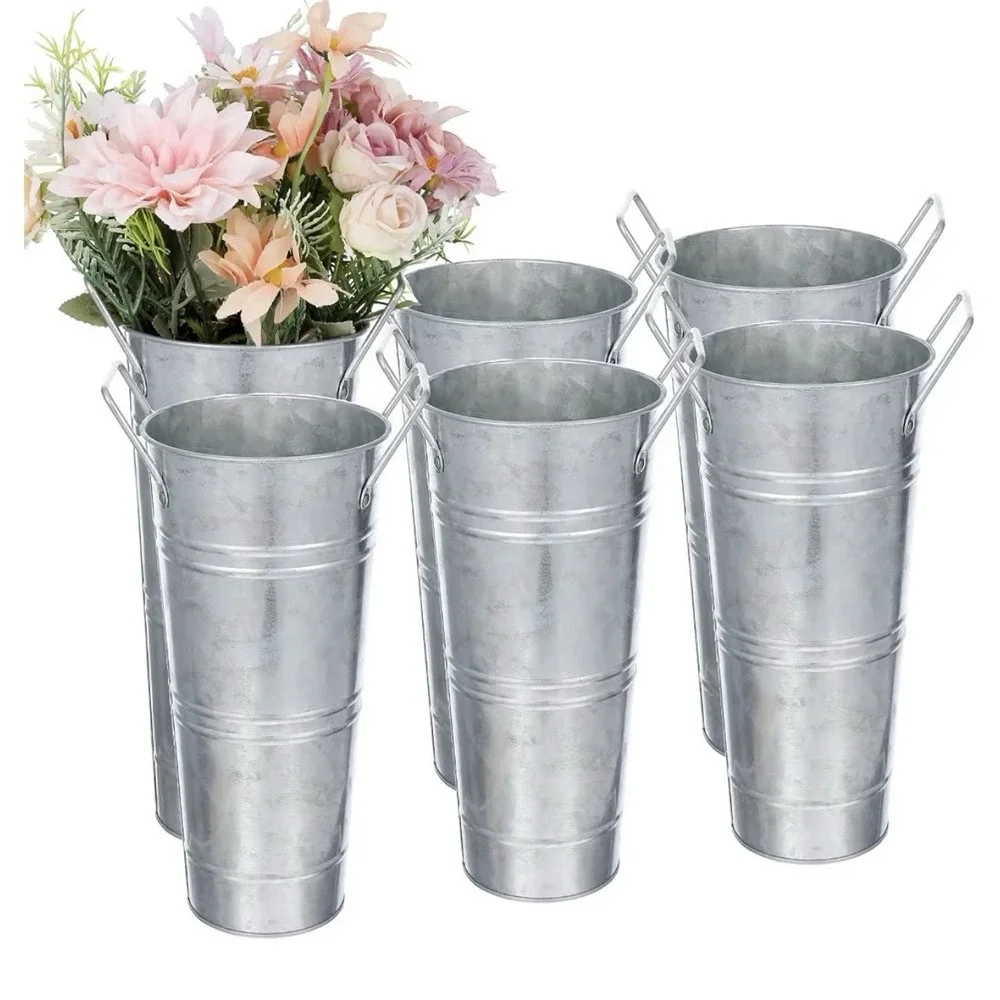 6 Pack 10Inch Galvanized Flower Bar Buckets, Flower Buckets for Flower Bar,